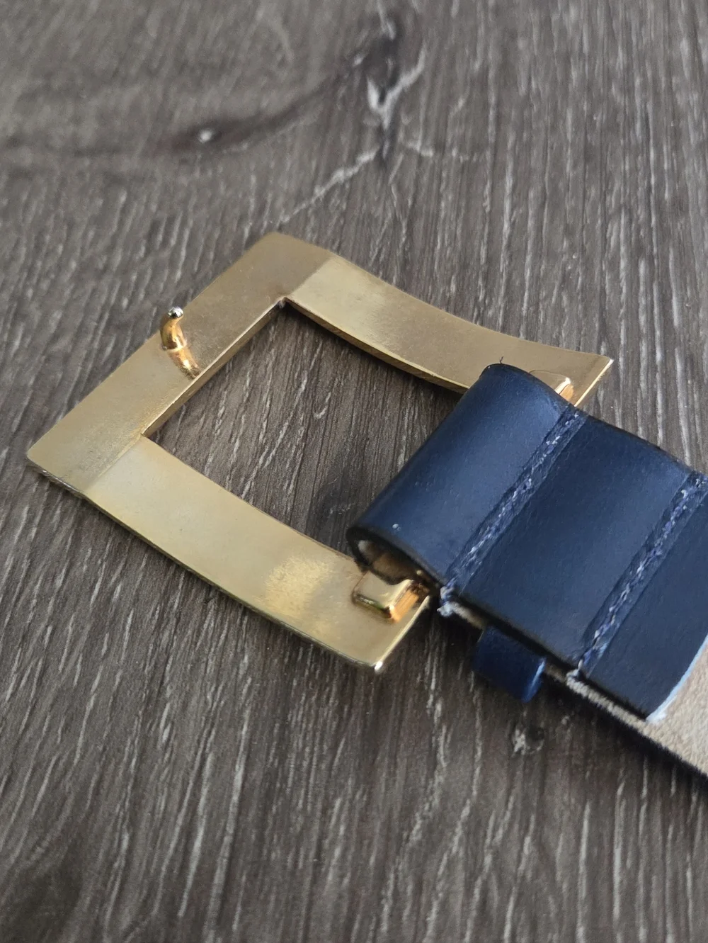 Vintage Navy Leather Belt with Gold Buckle